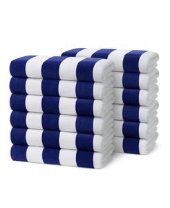 Полосатое полотенце - Впитывающие полотенца из 100% хлопка - Большие полотенца для пляжных принадлежностей - Быстросохнущие полотенца для плавания - Мягкие полотенца с полосатым рисунком - 32" x 62", Бирюзовый (12 штук) Ben Kaufman, синий