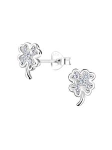 Alexander York Серьги-гвоздики в виде клеверного листа с кубическим цирконием в оправе из серебра 925 пробы, комплект из 2 штук