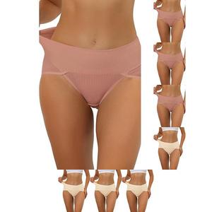 8 пар женского белья hi-cut с ребрами и высокой талией для контроля живота, доступно в plus size Inspire Chic, Light Red Beige