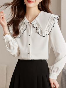 Блузка с фестончатым воротником, женская блузка Doux Belle, цвет White