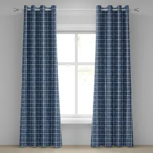 Геометрическая штора на люверсах ABAKUHAUS, современные полосы квадратной формы, геометрический минималистичный дизайн, графический принт, декоративные двухпанельные шторы, 280 см x 260 см, темно-синий и белый цвета