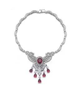 Элегантное ожерелье из тяжелого стерлингового серебра в форме капли с акцентом на кубические цирконии Genevive, red