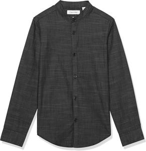 Рубашка Calvin Klein для мальчиков с длинным рукавом, застегивающаяся на пуговицы, с воротником, манжетами и подолом, Black Slub