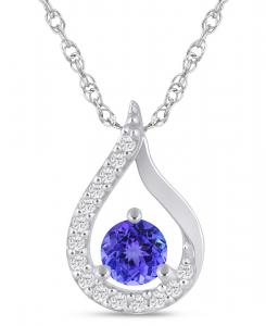 Подвеска-колье с ореолом из драгоценных камней и бриллиантов (общий вес 1/6 карата) из белого золота 10 карат (также доступна в варианте из желтого золота 10 карат) Macy's, Tanzanite White Gold