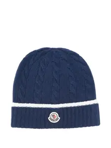 Шапка из шерсти, вязанная косами Moncler Enfant, синий