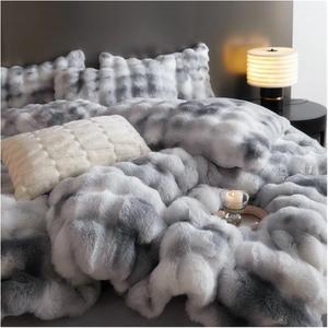 YUSIWOAL Комплект постельного белья из искусственного меха и бархатного флиса градиентного сине-серого цвета
