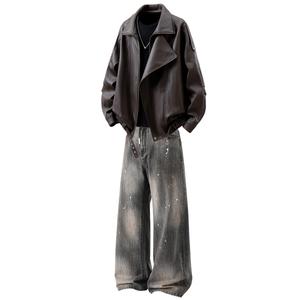 Повседневная спортивная одежда Unisex с лацканом Lapel Moderate X1617, coffee top+wasteland черный pants