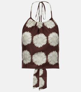 Белло топ-халтер из шелка с принтом Asceno, Sunflower Mahogany