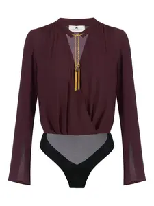 Боди из жатого шифона с украшением из драгоценных камней Elisabetta Franchi, красный