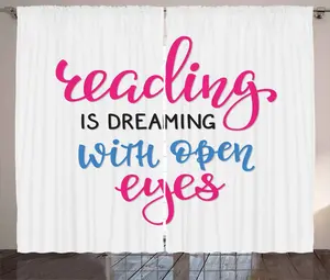 Штора для спальни ABAKUHAUS "Книга в деревенском стиле", "Чтение будет сниться", присборенная тесьма с петлями и крючками, 280 x 175 см, цвет: лазурно-голубой, пурпурный, черный Abakuhaus