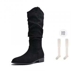 Женские высокие сапоги до колена 3.5 см ZHR, черный[Fleece-Lined Thermal]+Knee-High Socks