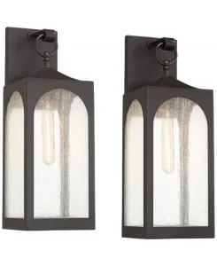 Комплект из двух современных уличных настенных светильников Tyne, бронзовый металл, 20 1/5 см, с матовым стеклом, для наружного освещения сарая, террасы или дома Possini Euro Design, коричневый