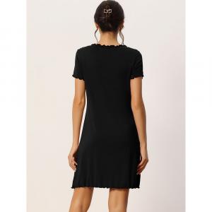 Женская рубашка для сна с коротким рукавом и рюшами, ночная рубашка, домашняя одежда, ночные рубашки Cheibear, черный