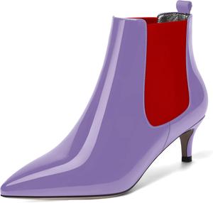 Женские модные ботильоны SKYSTERRY с заостренным носком, лаковые, для вечеринок, невысокий каблук 2 дюйма, Red Lavender