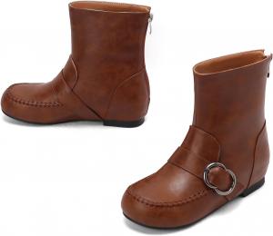 Женские ботильоны на танкетке для зимы и осени, удобные с плоской подошвой и круглым носком, с застежкой-молнией XIEPP, Brown