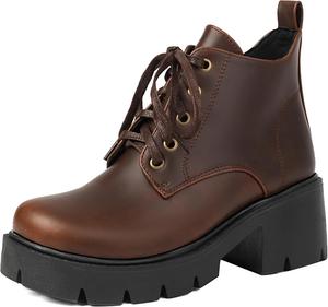 Женские массивные ботинки Roimaash с шнуровкой, высокие до щиколотки, с рифленой подошвой, 077 Dark-Brown