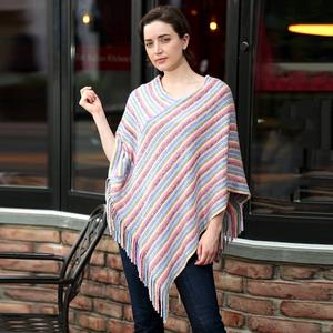 Полосаный люрекс вязаный пончо TRUEDAMES, розовый