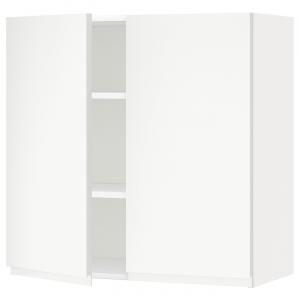 Настенный шкаф с полками и 2 дверцами, белый/матовый белый Voxtorp, 80x80 см. IKEA Metod
