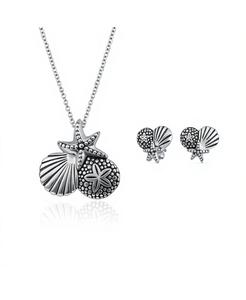 Подвеска в виде морской звезды и ракушки в морском стиле от Sandollar, комплект из серебра 925 пробы Bling Jewelry, Silver black set