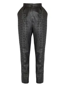 Брюки с завышенной талией и тиснением под крокодила Balmain, черный