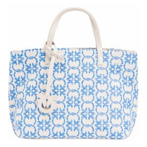 Сумка-шоппер из полиэтилена с полиуретаном и натуральной кожей, женская, сине-белая PINKO