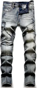 Мужские карго джинсы с карманами, стрейч, прямые SIDUFHAOPKLL