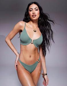 Бикини-топ Ella на косточках с золотой отделкой спереди цвета хаки Asos Design