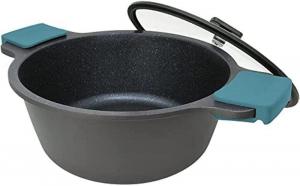 Arcos Serie Thera, антипригарная кастрюля, литой алюминий, для любой кухни, силиконовые ручки, энергосберегающая система, подходит для посудомоечной машины, черный и синий (32 см / 9,3 л)