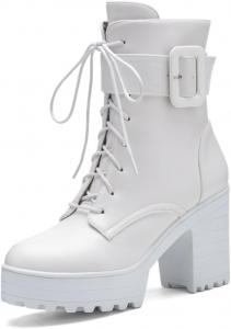 Женские ботильоны на платформе с массивным каблуком, шнуровкой и высоким каблуком, средние по голенище Cantianshu, 111 White