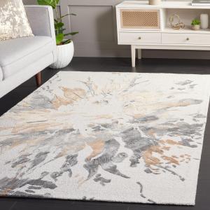 Ковер SAFAVIEH, 153 x 92 см, Fifth Avenue Collection - бежевый и серый, абстрактный дизайн, ручной работы из шерсти, идеально для гостиной, спальни, столовой (FTV502B-3)