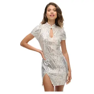 Платье Superdry Mandarin Sequin short sleeve short, серебряный