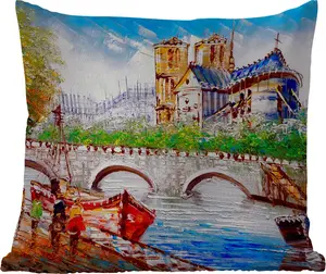 Подушка для улицы - Картина - Париж - Лодка - Мост - 45 x 45 см - Водонепроницаемая - Подушка для отдыха - Фотоподушка - Декоративная подушка MuchoWow