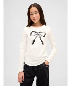 (K) Футболка свободного кроя с отворотом и графическим принтом из пайеток (детская)