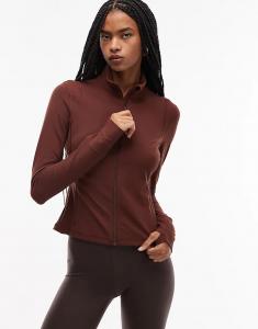 Спортивная приталенная куртка ARKET с молнией спереди коричневого цвета