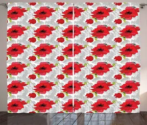 Штора для спальни ABAKUHAUS с цветочным рисунком в деревенском стиле, букет весенних цветов, с присборенной лентой, петлями и крючками, 280 x 225 см, вермо, черный, зеленый Abakuhaus