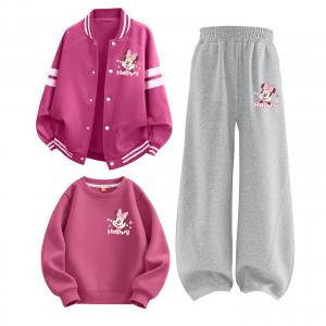 Детская повседневная спортивная одежда с круглым вырезом Moderate Disney, dicai xin xiao k розовый красный+dicai xin xiao k светло-heather серый+dicai xin xiao k berry красный