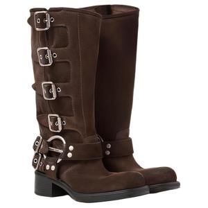 Ботинки на устойчивом каблуке с деталью-пряжкой MIU MIU, Коричневый