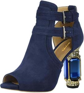 Женские ботильоны XYD с открытым носком, стильные туфли-лодочки с цилиндрическим кристаллическим каблуком и двумя пряжками, обувь для вечеринок и мероприятий, Navy Suede