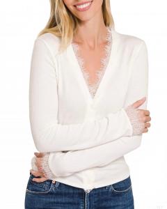 Кардиган с кружевной отделкой и резинкой в цвете айвори ZENANA, слоновая кость