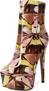 Женские ботильоны MERRORI на платформе, с фантазийным глянцевым дизайном, молнией, однотонные, с круглым носком и шпилькой, высоким каблуком 6 дюймов, Brown Yellow Balloon