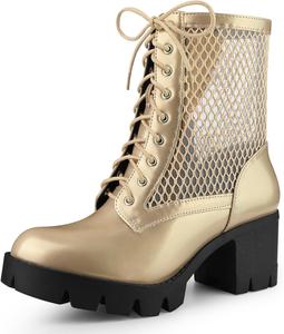 Женские ботинки Allegra K на платформе с шнуровкой, сетчатым верхом, массивным каблуком и рифленой подошвой, Gold