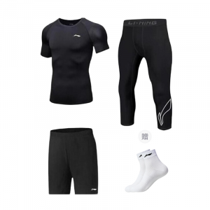 Мужская спортивная футболка Li Ning с круглым вырезом, умеренный крой., short-sleeved shirt+shorts+capri pants+li-ning socks 1 pack