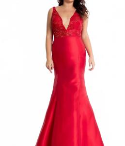 Глубокое V-образное деколье красное платье-русалка из сатина RACHEL ALLAN