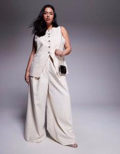 Льняные брюки широкого кроя Curve Co-ord с отделкой в ​​стиле hotfix, кремового цвета Asos Luxe