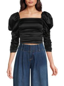 Укороченный топ Katrice из смесового шелка с рюшами Alice + Olivia, черный