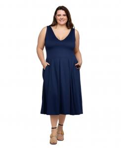 Платье миди без рукавов, приталенное и расклешенное, с карманами, больших размеров 24seven Comfort Apparel, Navy