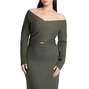 Женский плюс сайз укороченный свитер с запахом Eloquii, Green Jacket Heather