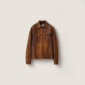 Куртка из вощеной замшевой кожи MIU MIU, коньячный