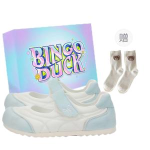 BINGO DUCK Белые и голубые женские туфли в стиле Мэри Джейн с эксклюзивной коробкой и подарочными носками, цвет White Blue+Exclusive Shoe Box+Gift Socks