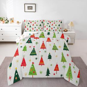 Erosebridal Комплект постельного белья с новогодним принтом для детей, двусторонний с рождественскими снежинками и елками, Green White